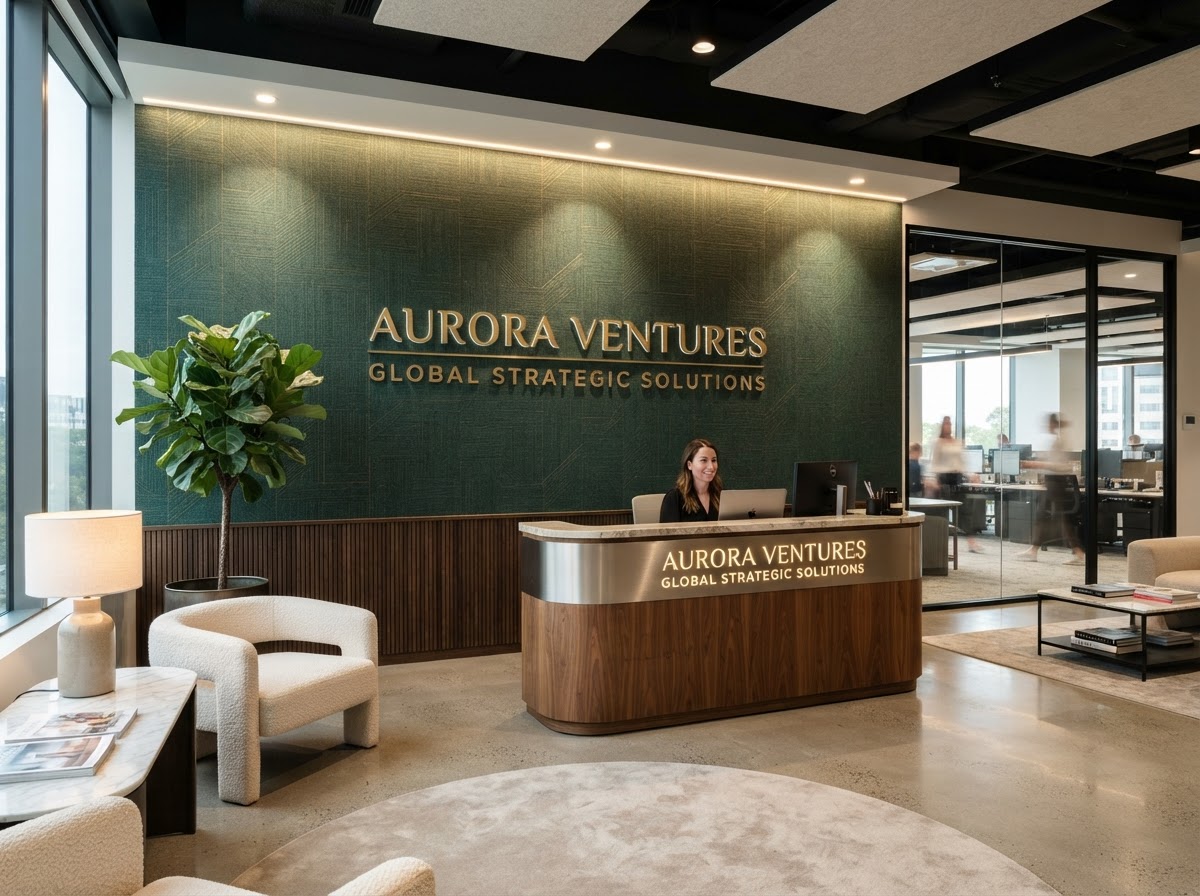 Commercial office reception after wallcovering installation