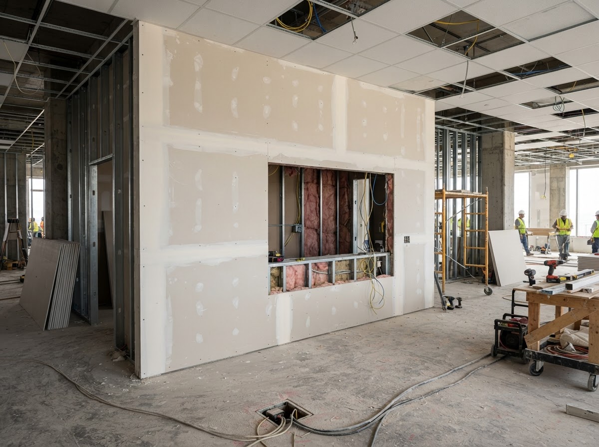 Commercial office reception before wallcovering installation
