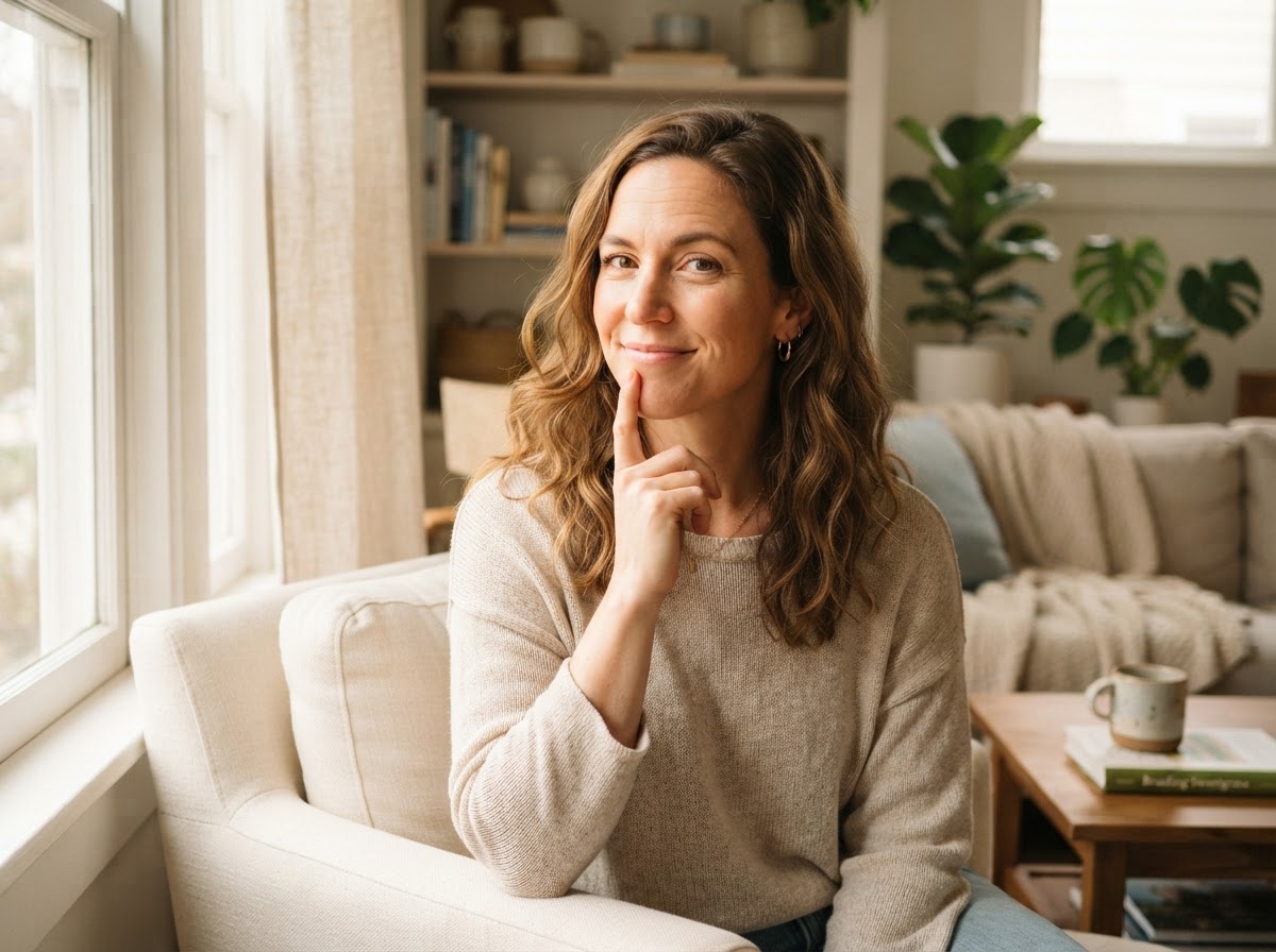 Woman with a curious, questioning expression