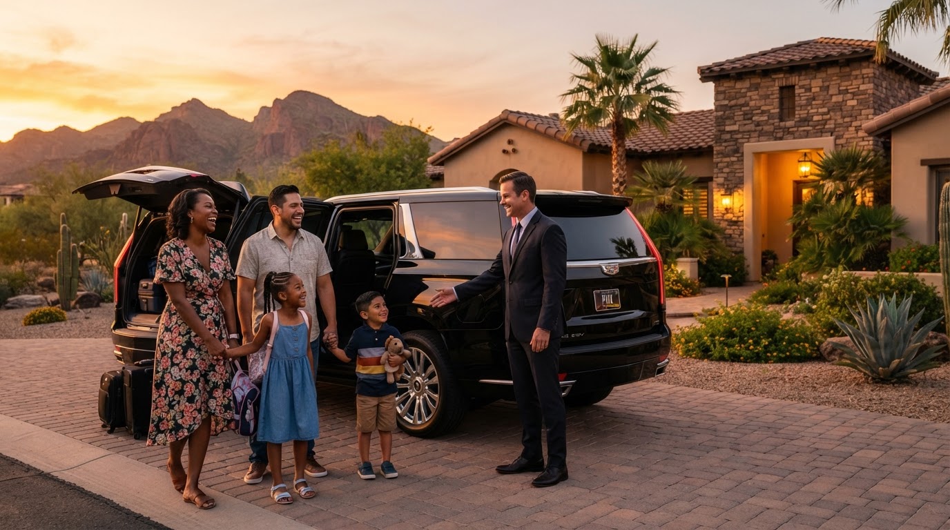 Family transportation in an enhanced service vehicle accommodating up to six passengers