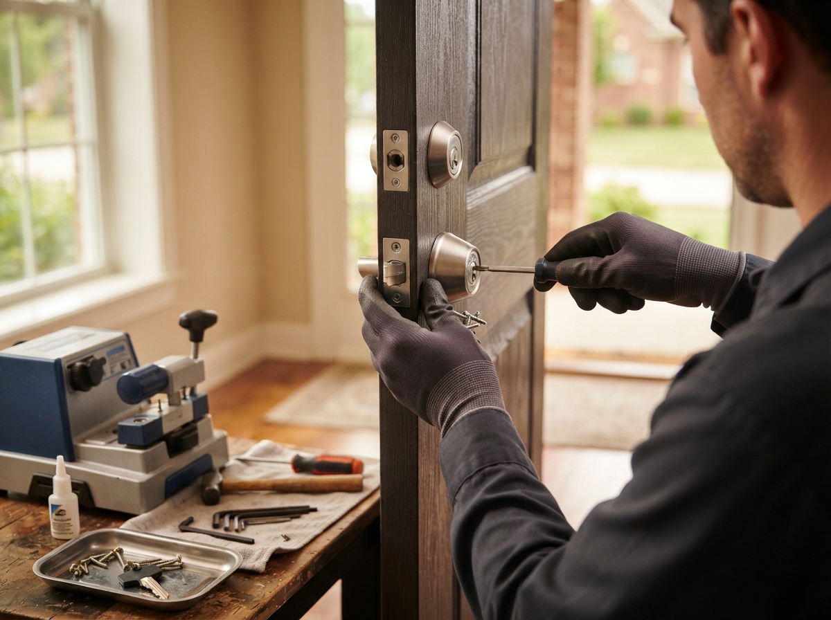 LockBusters TN Technician Installing a Deadbolt Lock