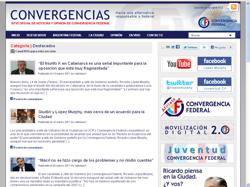 Captura de Convergencias, medio editorial del ecosistema digital de Ricardo López Murphy