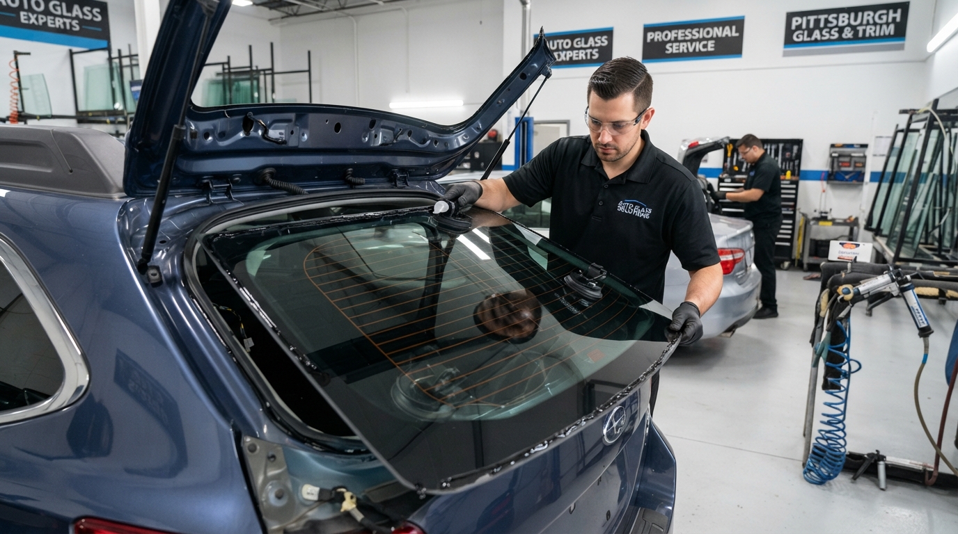 Rear windshield back glass replacement on an SUV in Irving Texas