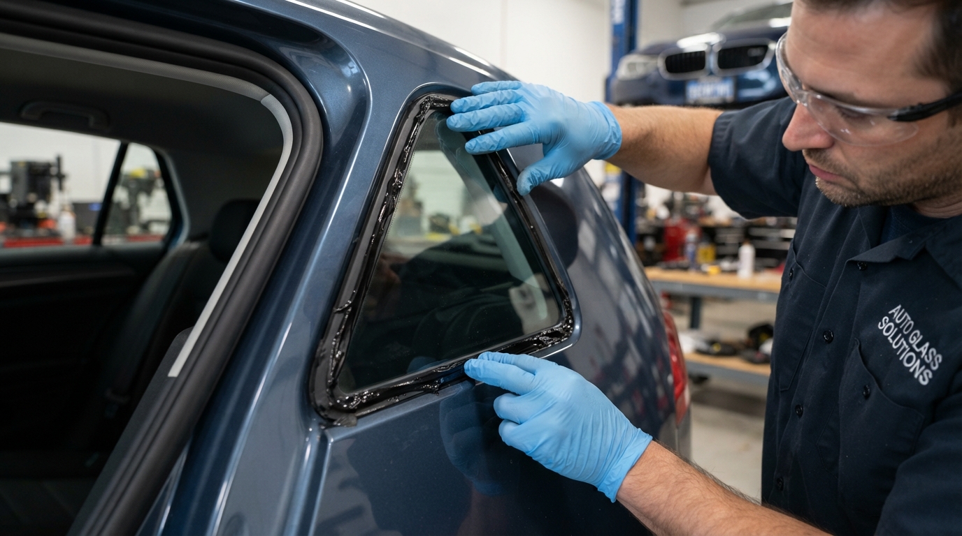 Quarter glass replacement on a vehicle in Irving Texas by Diamond Auto Glass