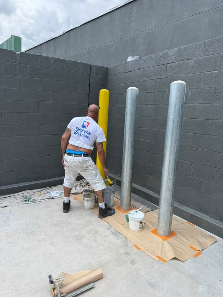 Commercial Bollard Painting project by MVVAC Painting LLC