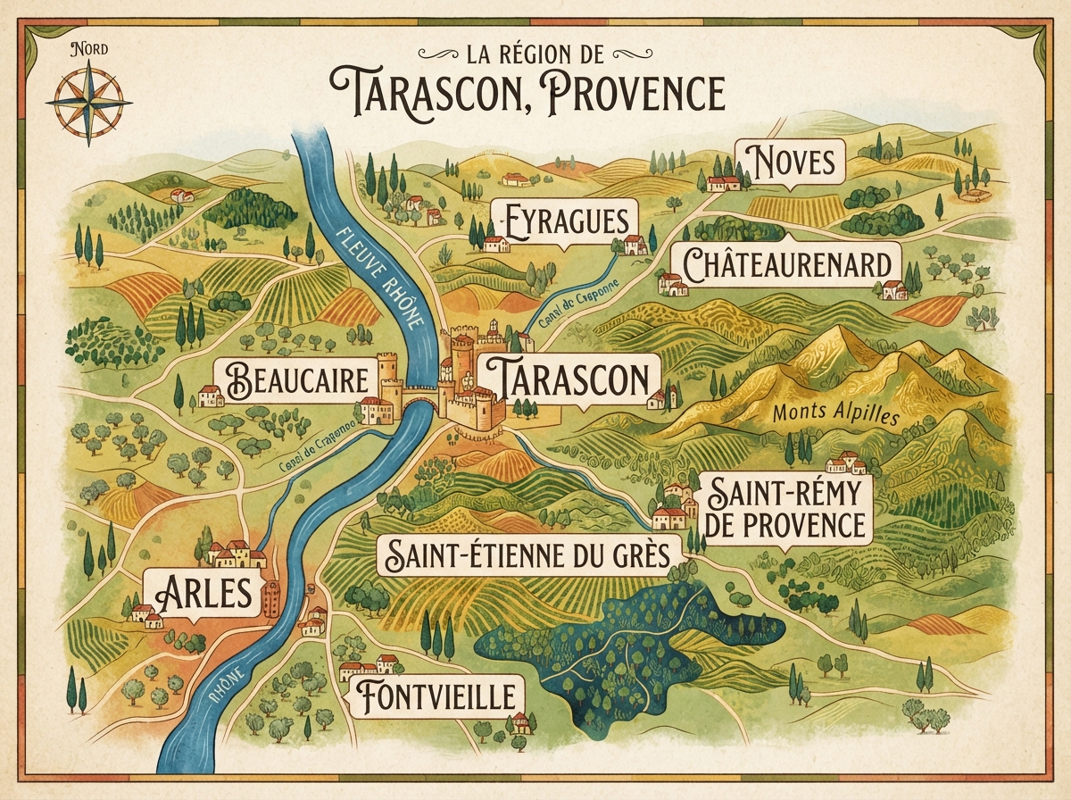 Carte illustrée de la zone d'intervention autour de Tarascon en Provence
