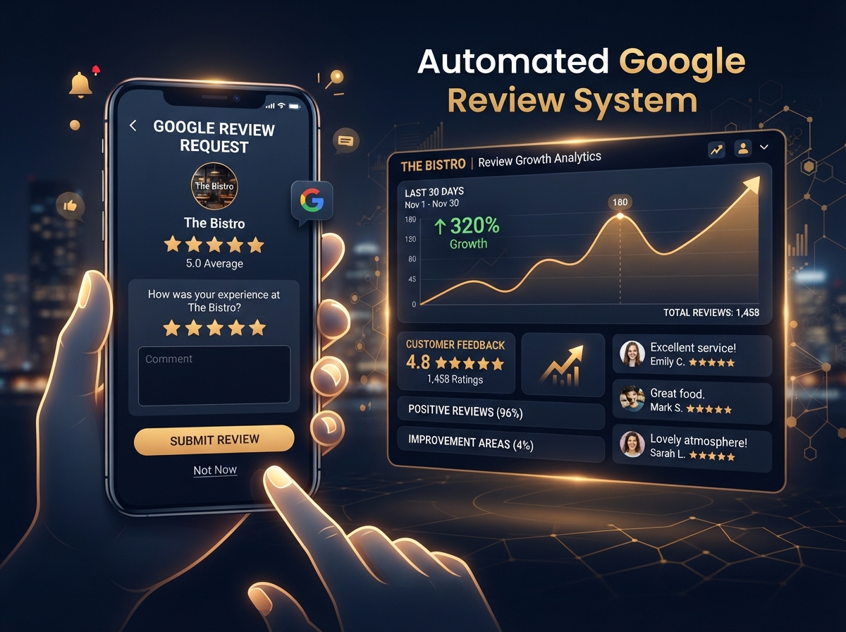 Automated Google review request sent to a customer with 5-star feedback collection