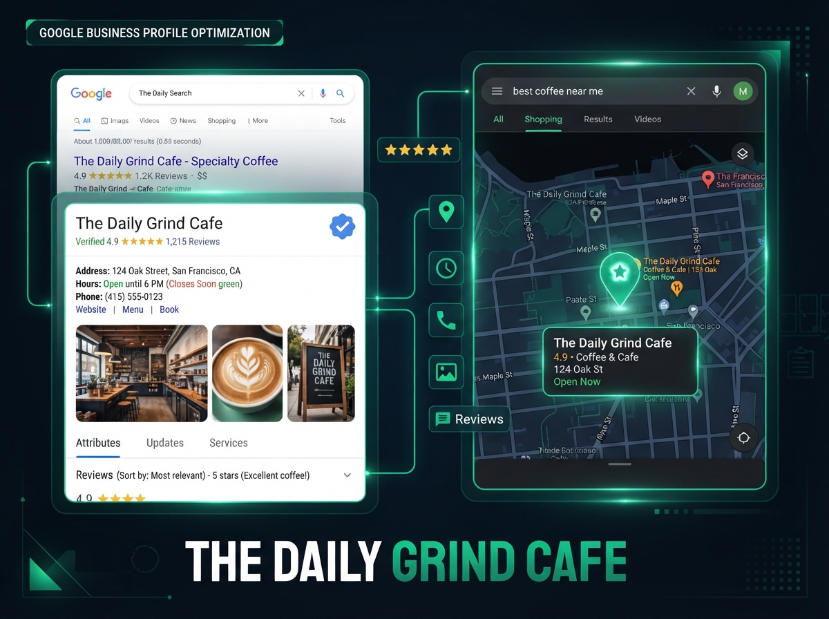 Google Business Profile optimization for a local business showing search and map visibility
