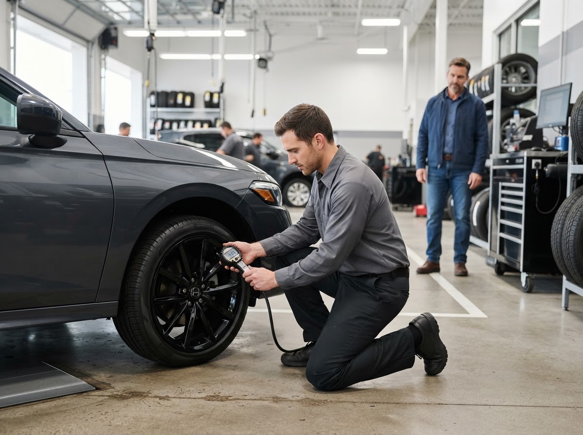 Digital tire pressure check at God Speed Tires and Auto Shop