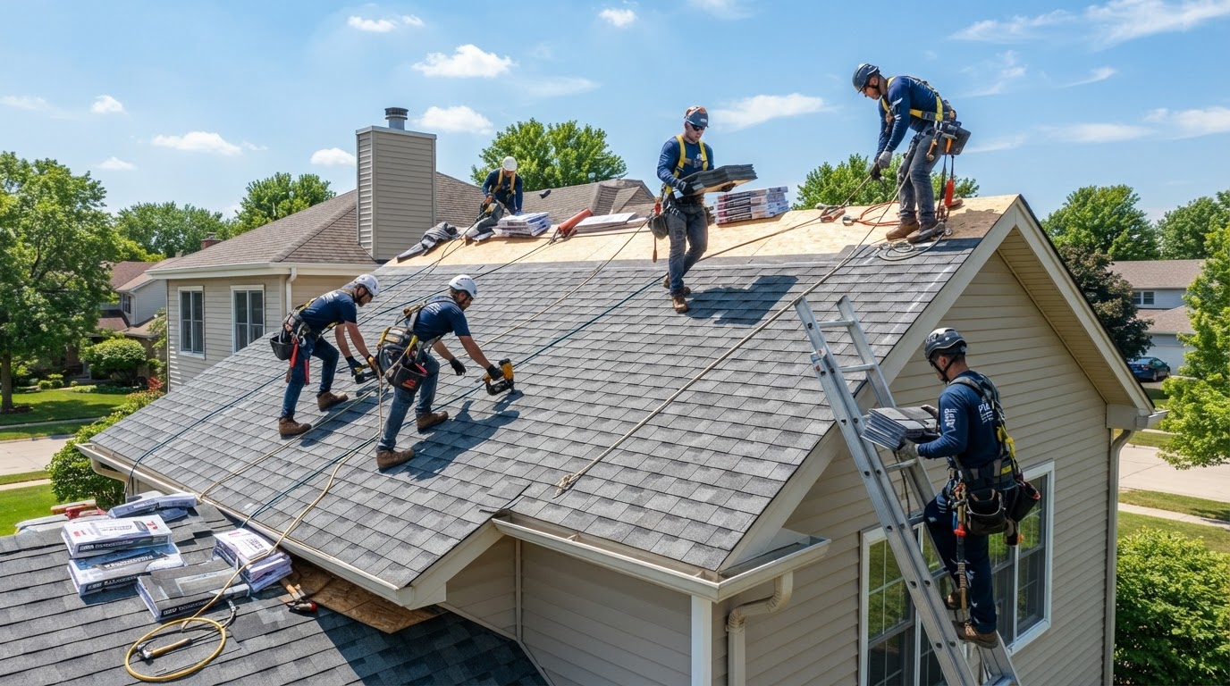 Lane Roofing crew installing a new residential roof