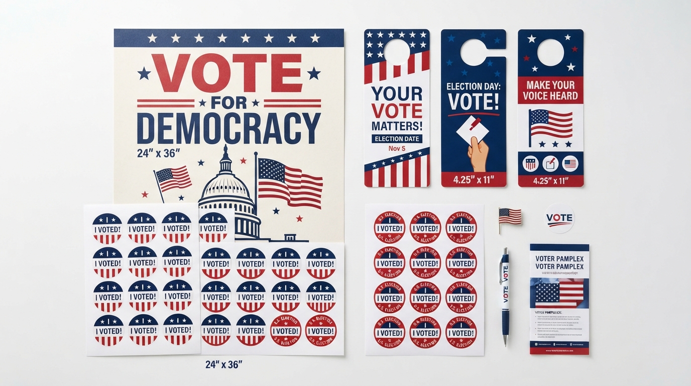 Essential Printed Campaign & Election Products for Omaha: Yard Signs, Window Clings, 'I Voted' Stickers & Apparel