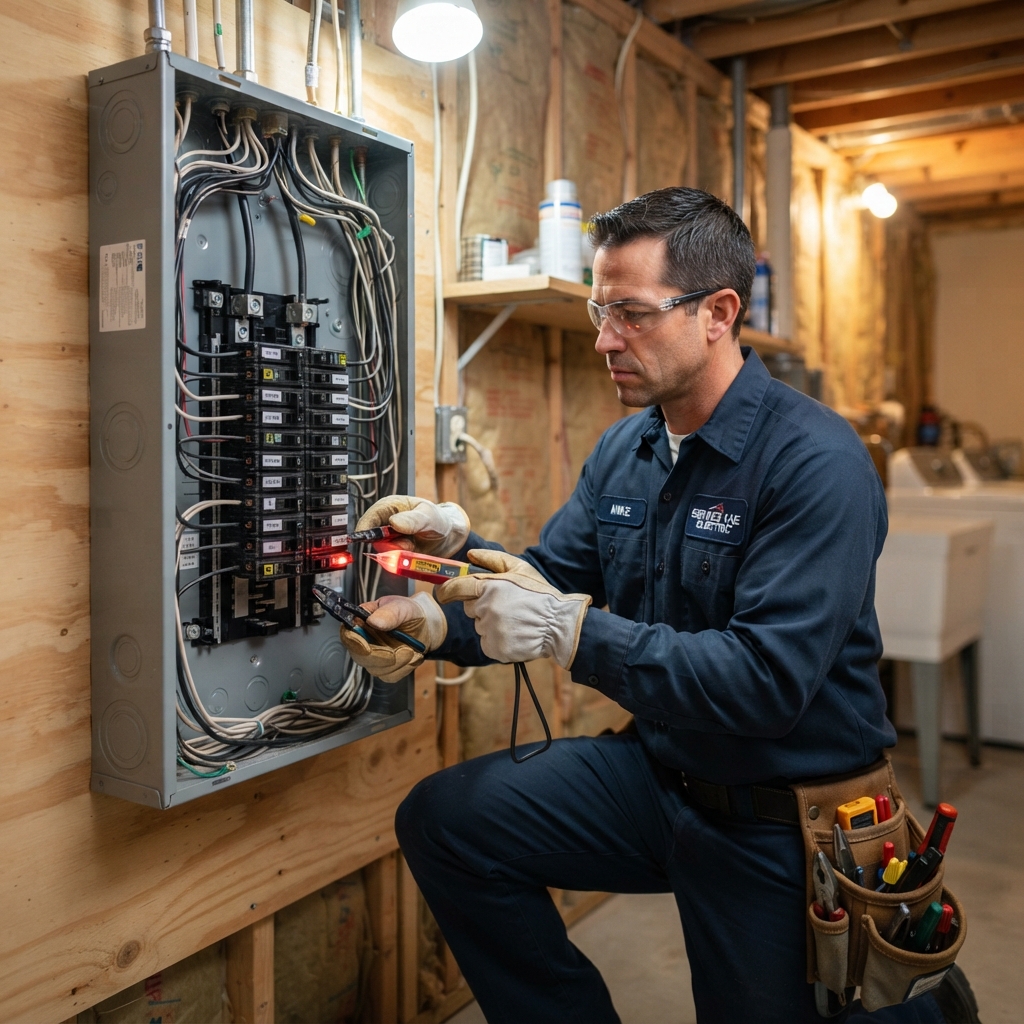 Electrician installing a residential electrical panel