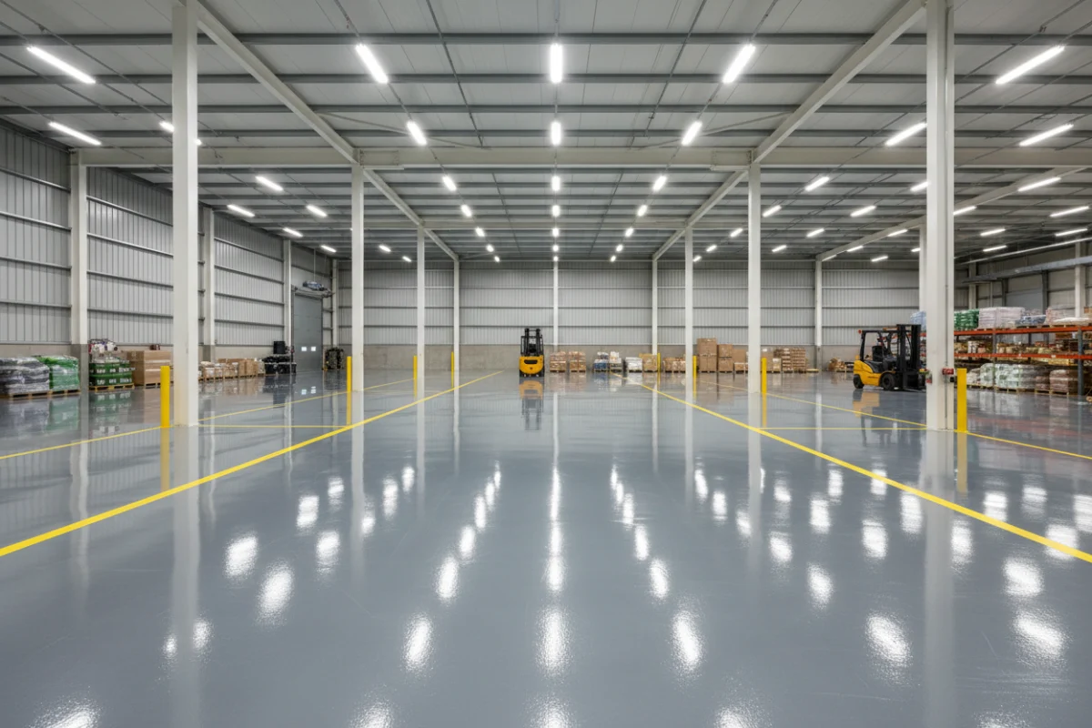 Professional commercial epoxy flooring installed for a warehouse in Toronto