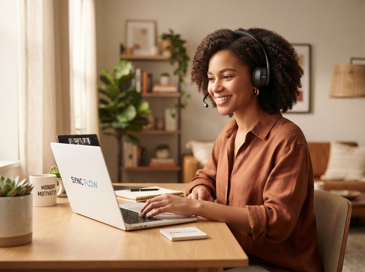 Diverse remote professional met laptop en headset