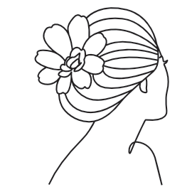 Line art illustration of a woman with a flower in her hair — AP Beauty Salon brand identity