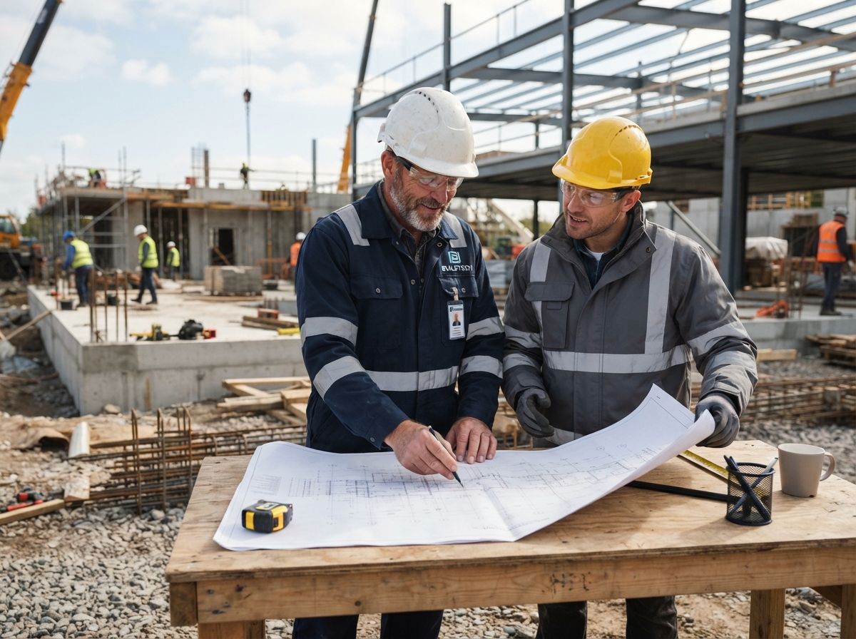 General contractors reviewing blueprints