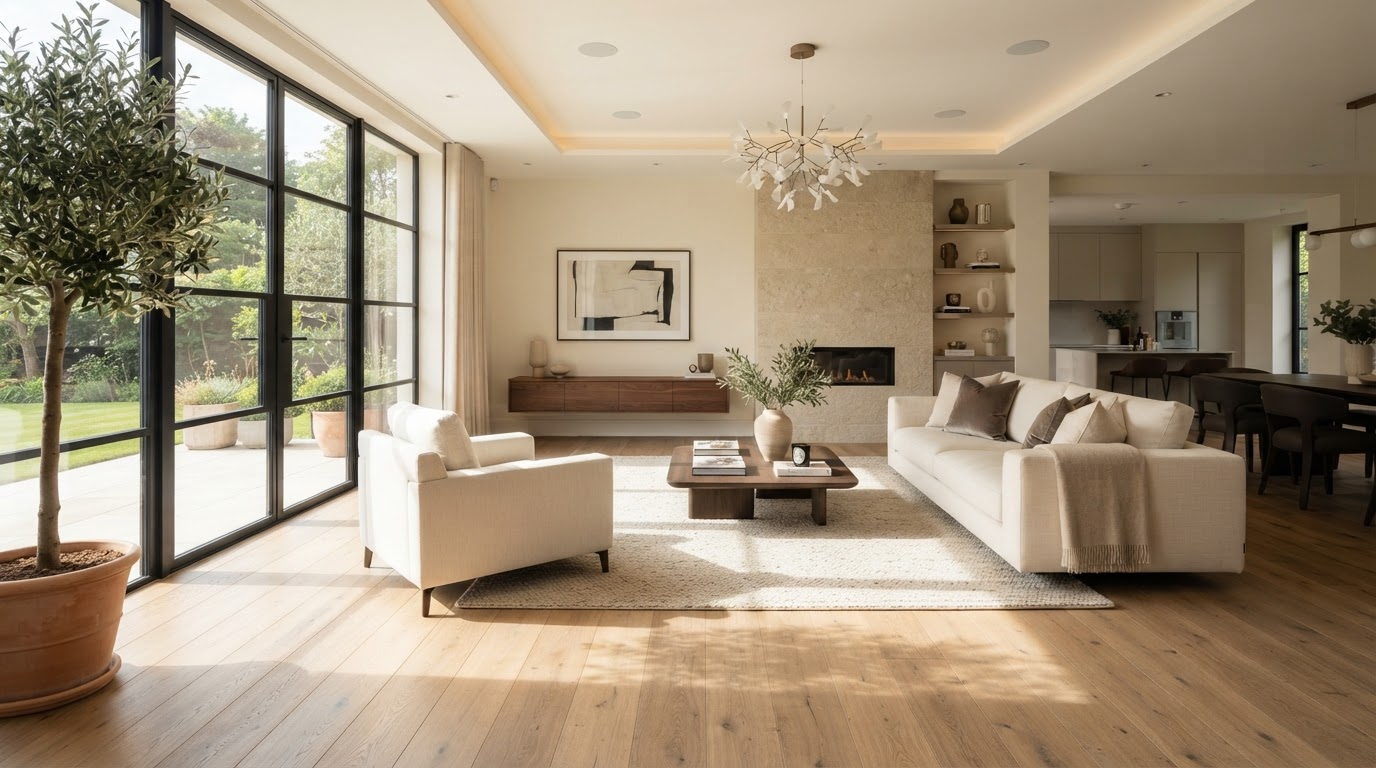 Wide Plank European Oak Living Room