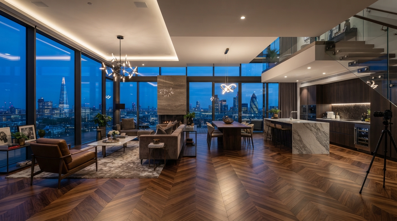 Chevron Pattern Walnut Hardwood Installation
