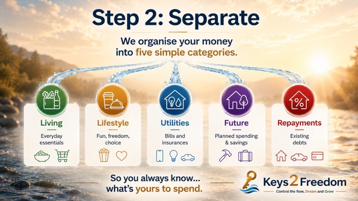 Step 2: Separate — Organise your money into five simple categories so you always know what's yours to spend