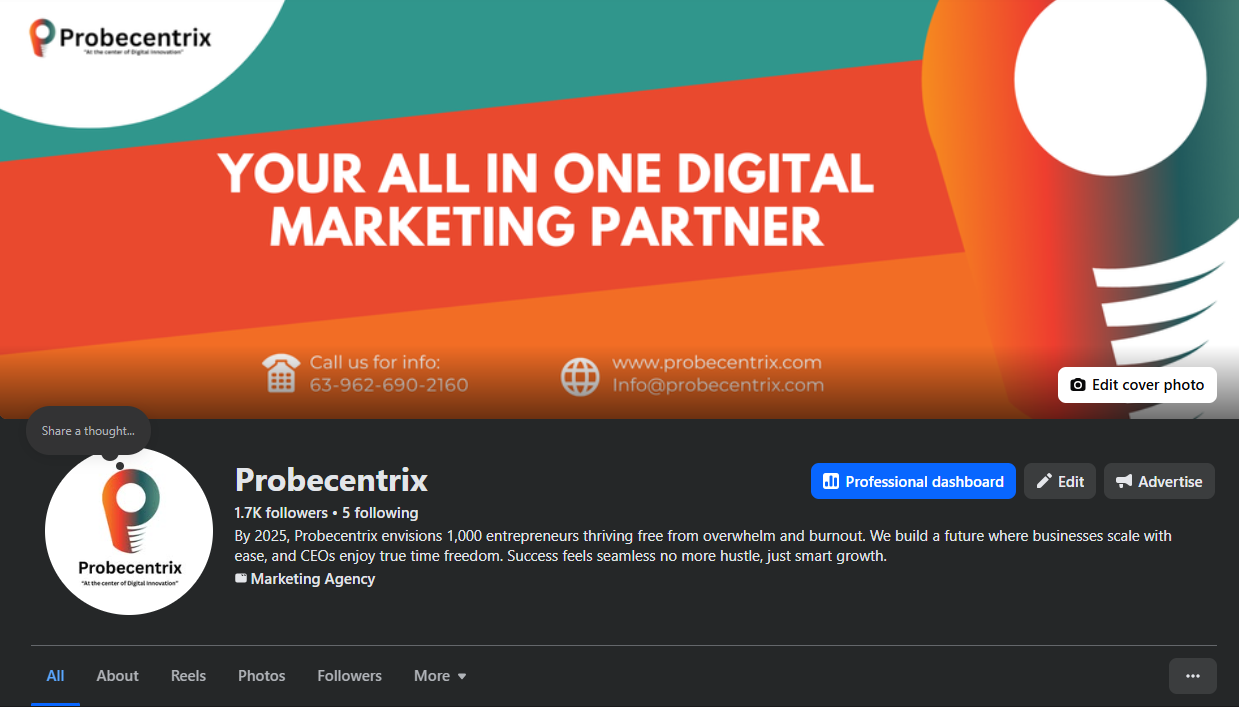 Probecentrix — Digital Marketing Agency Facebook Page (1.7K Followers)