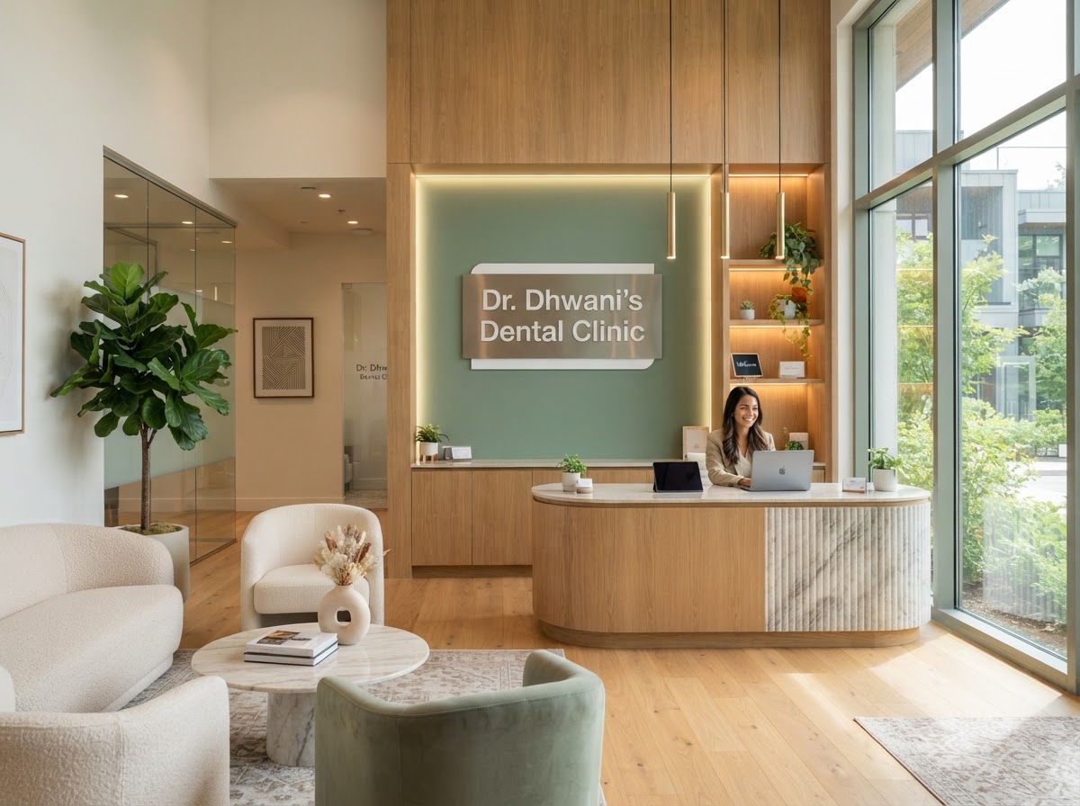 Reception area at Dr. Dhwani's Dental Clinic dental clinic in Gotri, Vadodara