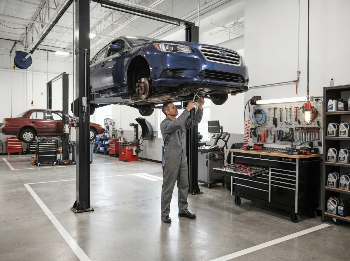 Auto repair shop interior at Rollins Auto Repair in Windsor Locks, CT