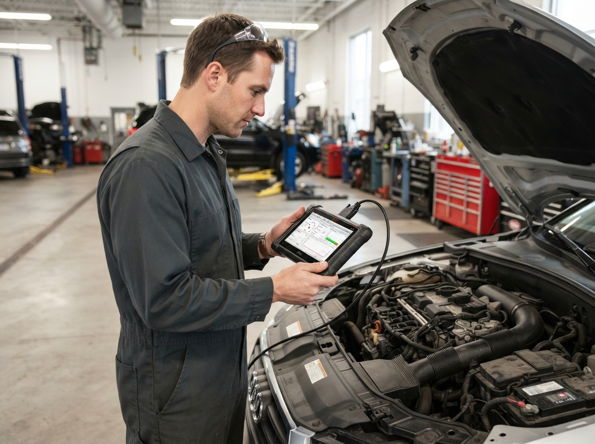 Engine diagnostics being performed at Rollins Auto Repair in Windsor Locks, CT