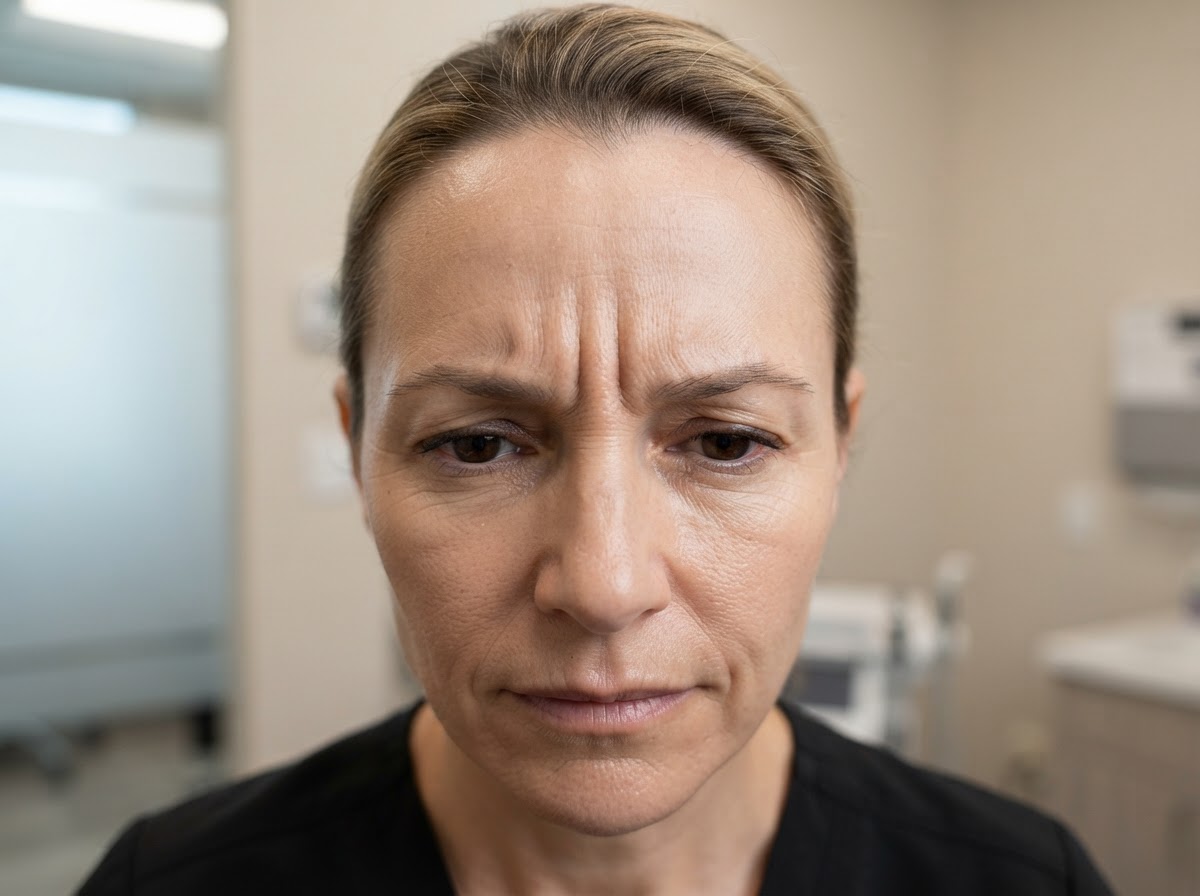 Botox before treatment showing visible frown lines and forehead wrinkles