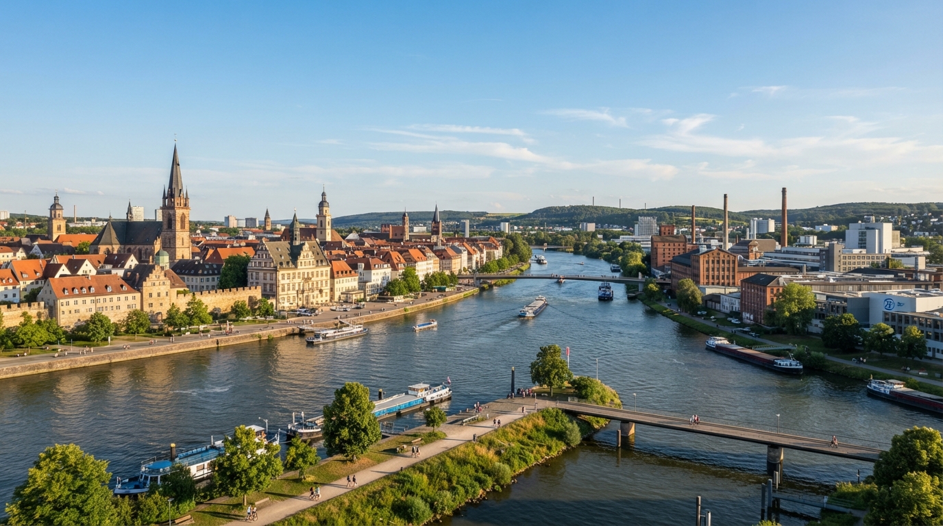 Schweinfurt mit Main und markanter Stadtansicht – Region für persönliche KI-Beratung durch KiiT
