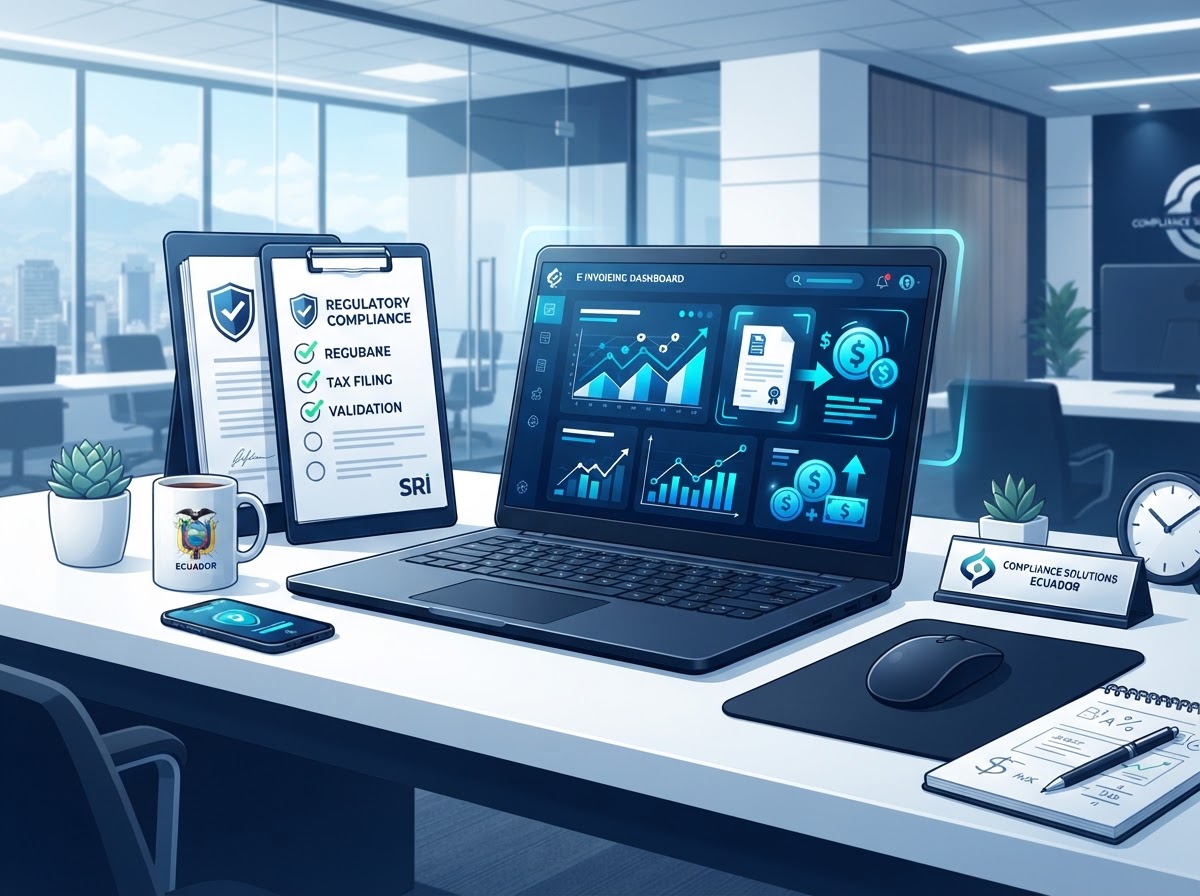 Empresa cumpliendo normativas tributarias del SRI con facturación electrónica
