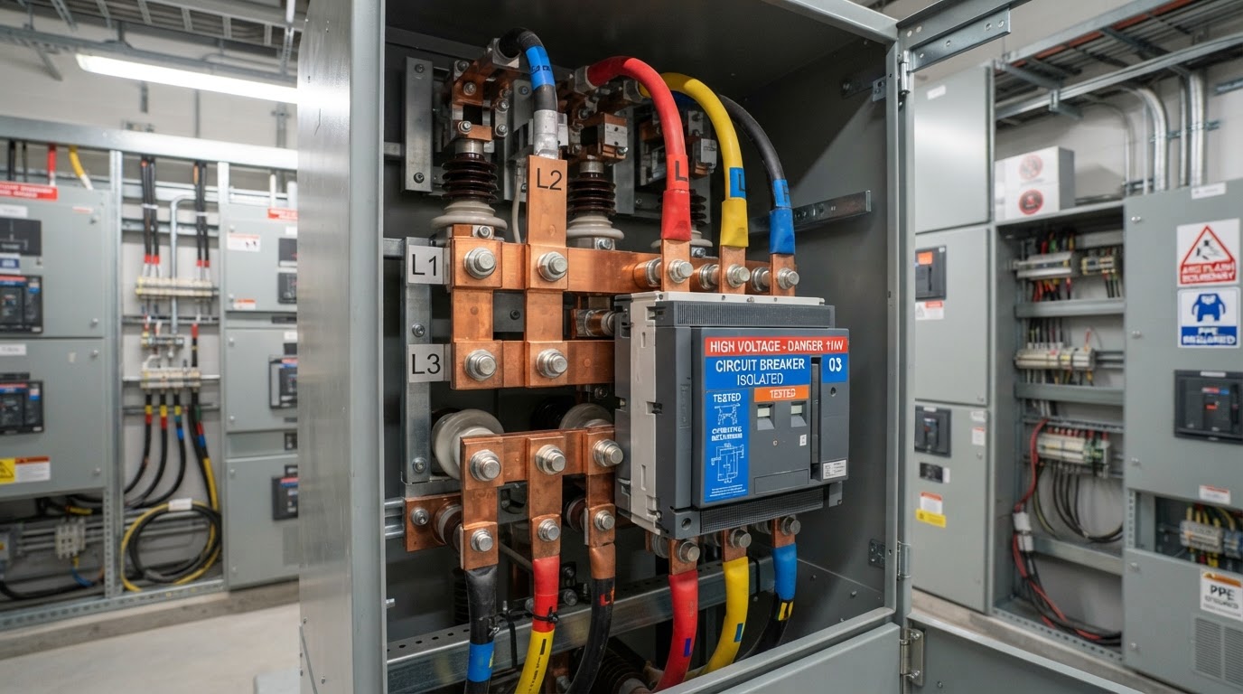 Equipe técnica da IMP executando serviços em subestação elétrica industrial