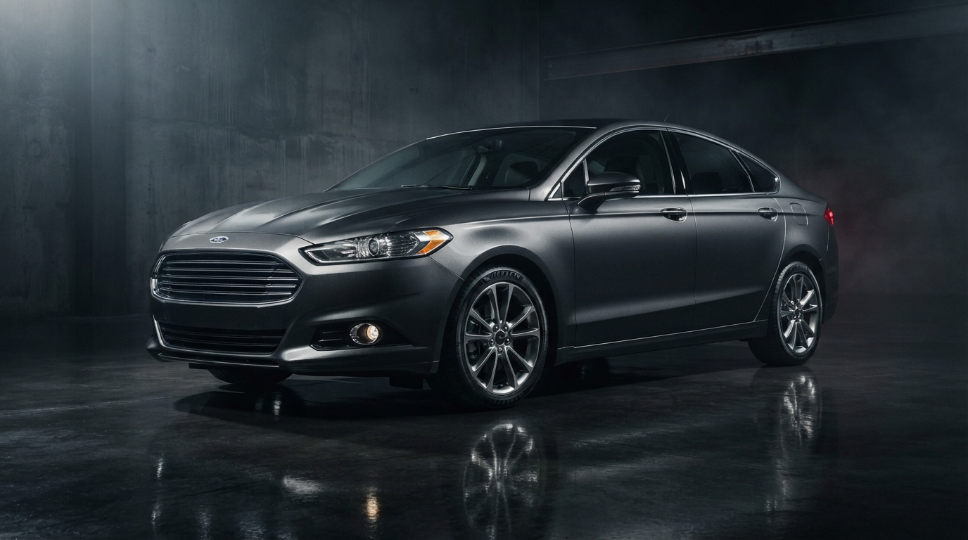Ford Fusion sedan in a dramatic studio setting