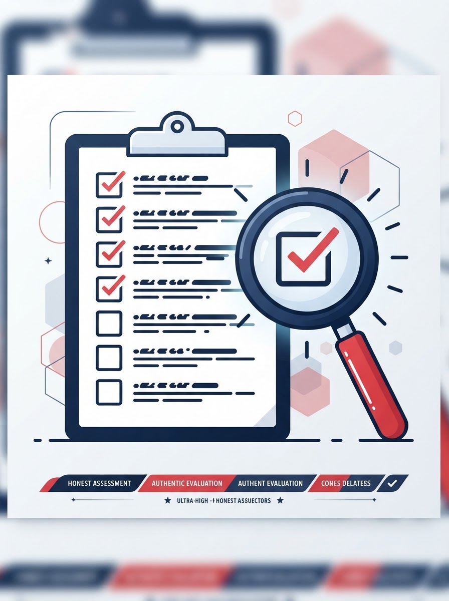 Abstract on-brand graphic representing honest assessment with a checklist