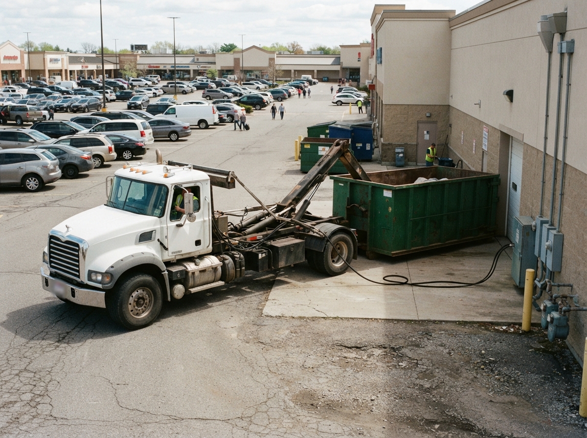 A compaction visit at a plaza service area with customer parking undisturbed in North Macon
