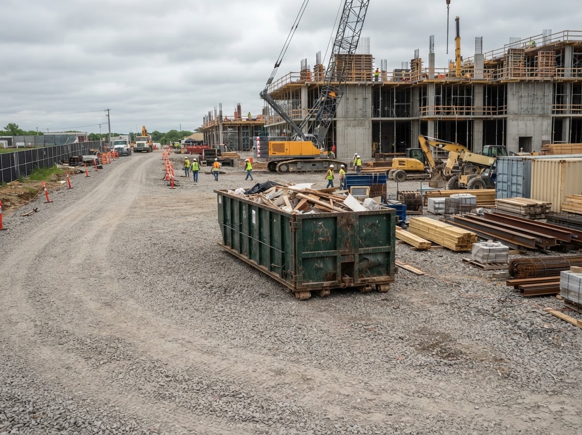 A container placed clear of crane and delivery paths on a laydown yard