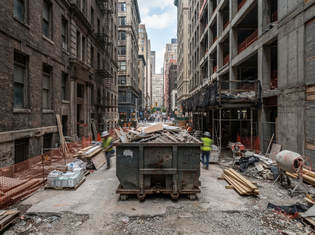 A 20-yard roll-off container on a tight downtown jobsite