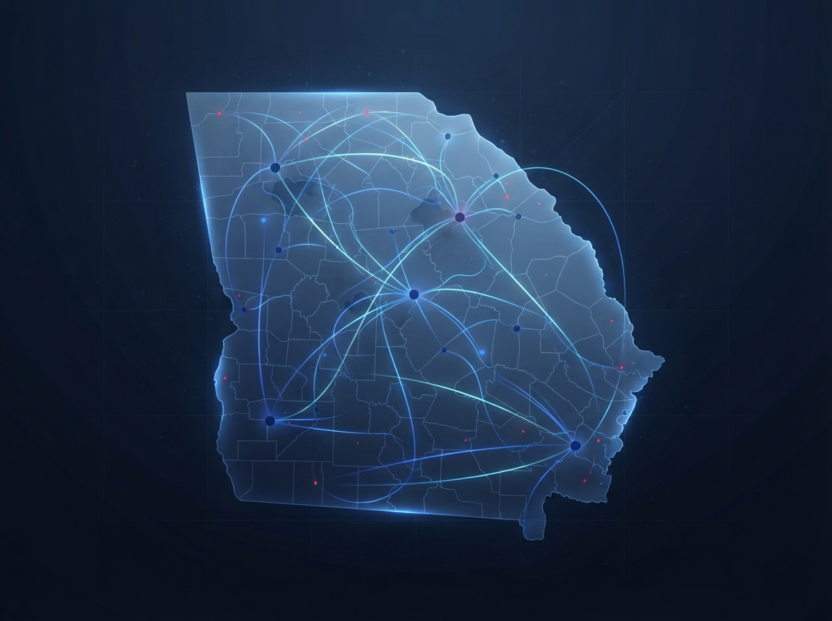 Abstract route and territory coverage graphic for Middle Georgia