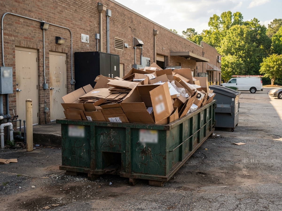 A container of loose corrugate that reads visibly full of air, before compaction