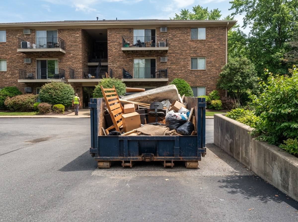 Roll-off container at a multifamily property during unit turnover in West Macon, area kept tidy