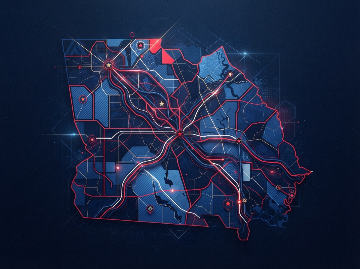 Abstract route and territory coverage graphic for Middle Georgia