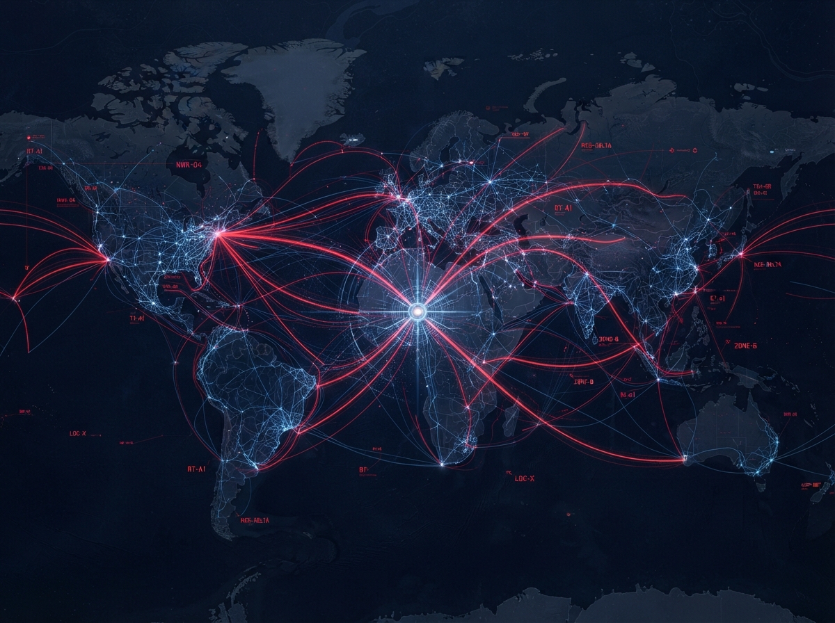 Abstract on-brand graphic representing local coverage with route lines