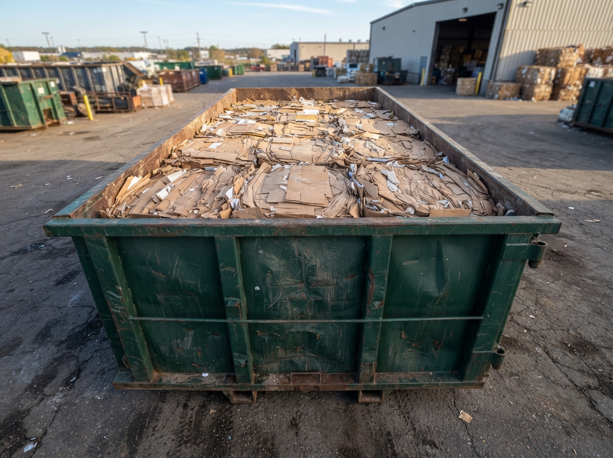 The same container after a compaction pass, contents dense and level
