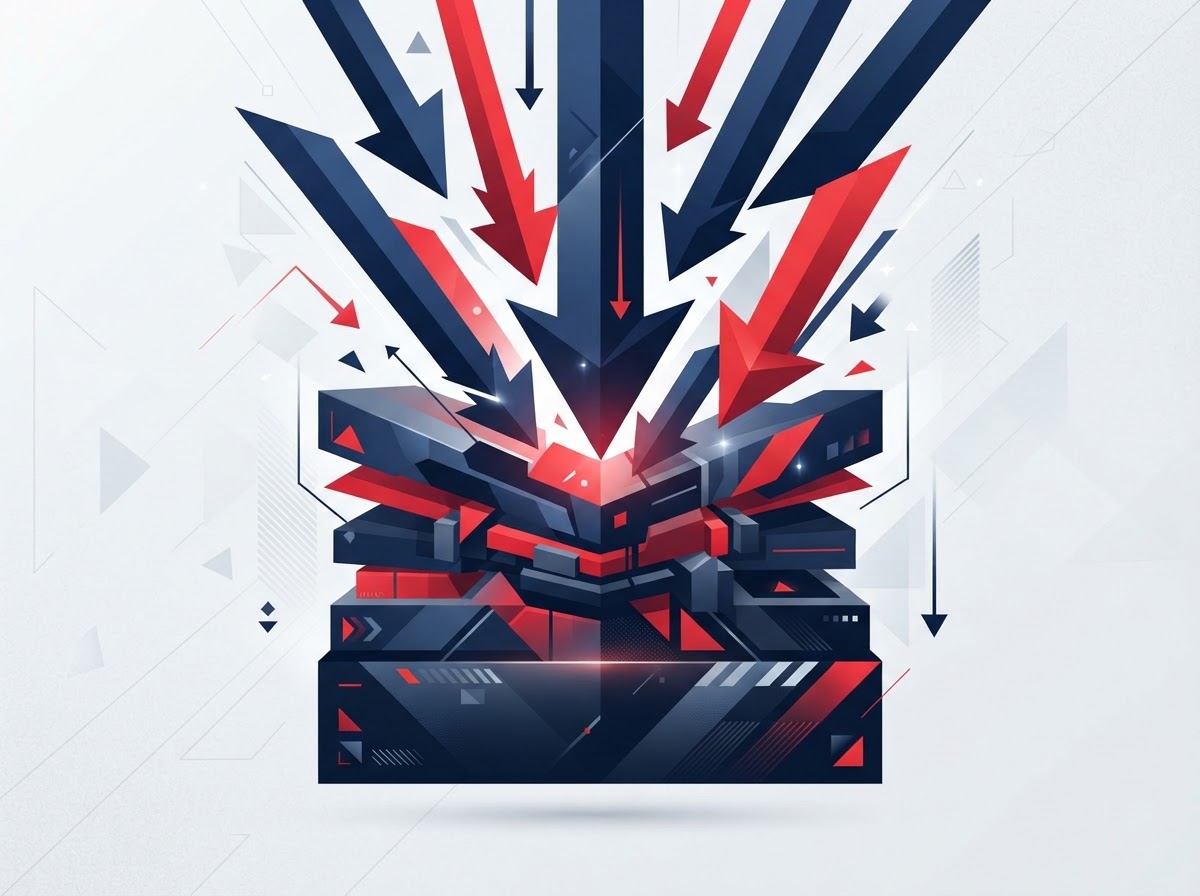 Abstract on-brand graphic representing compaction with compression arrows