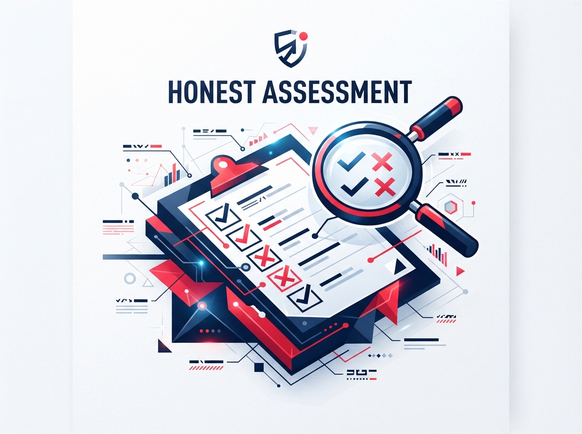 Abstract on-brand graphic representing honest assessment with a checklist