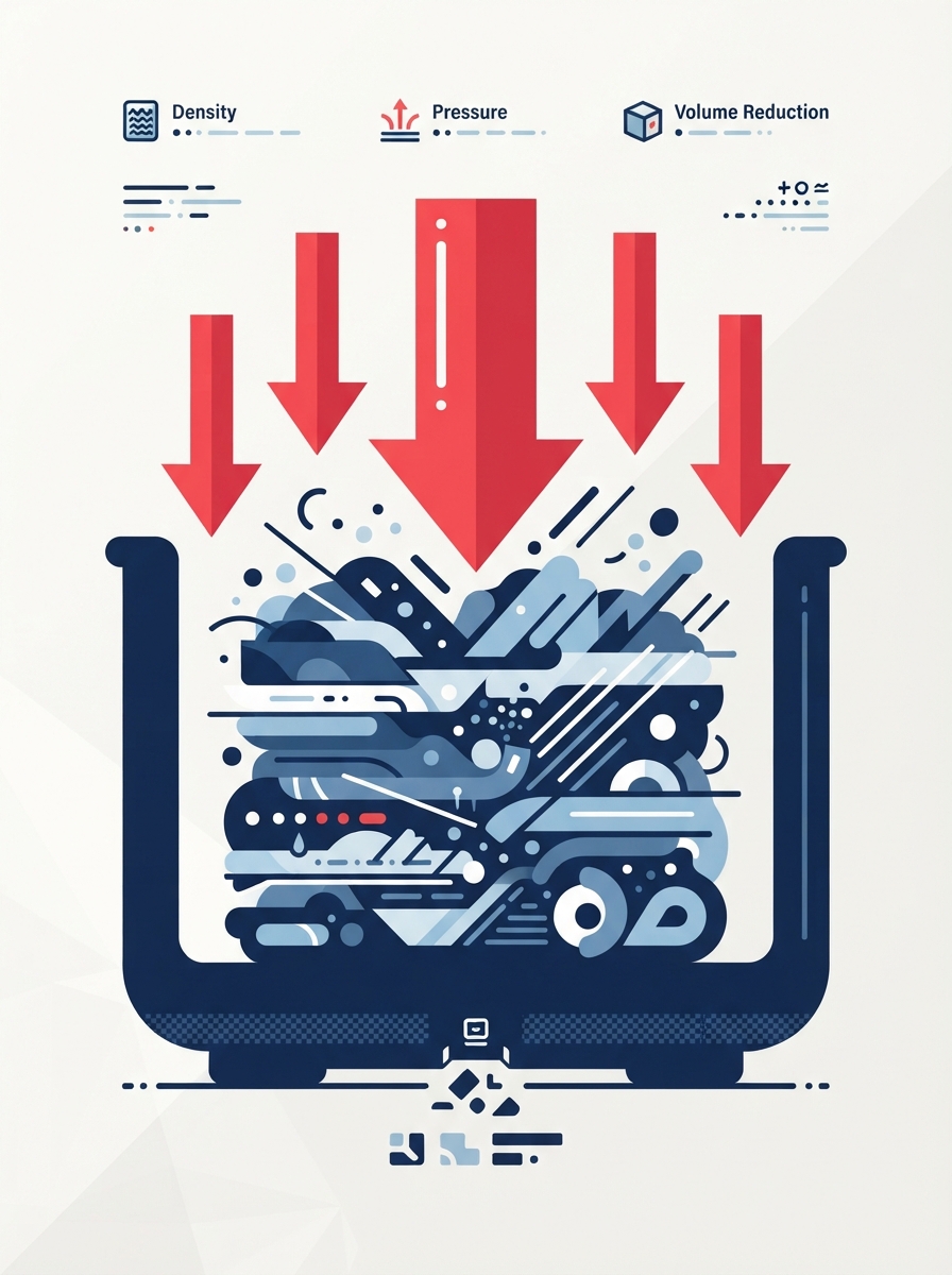 Abstract on-brand graphic representing compaction with compression arrows