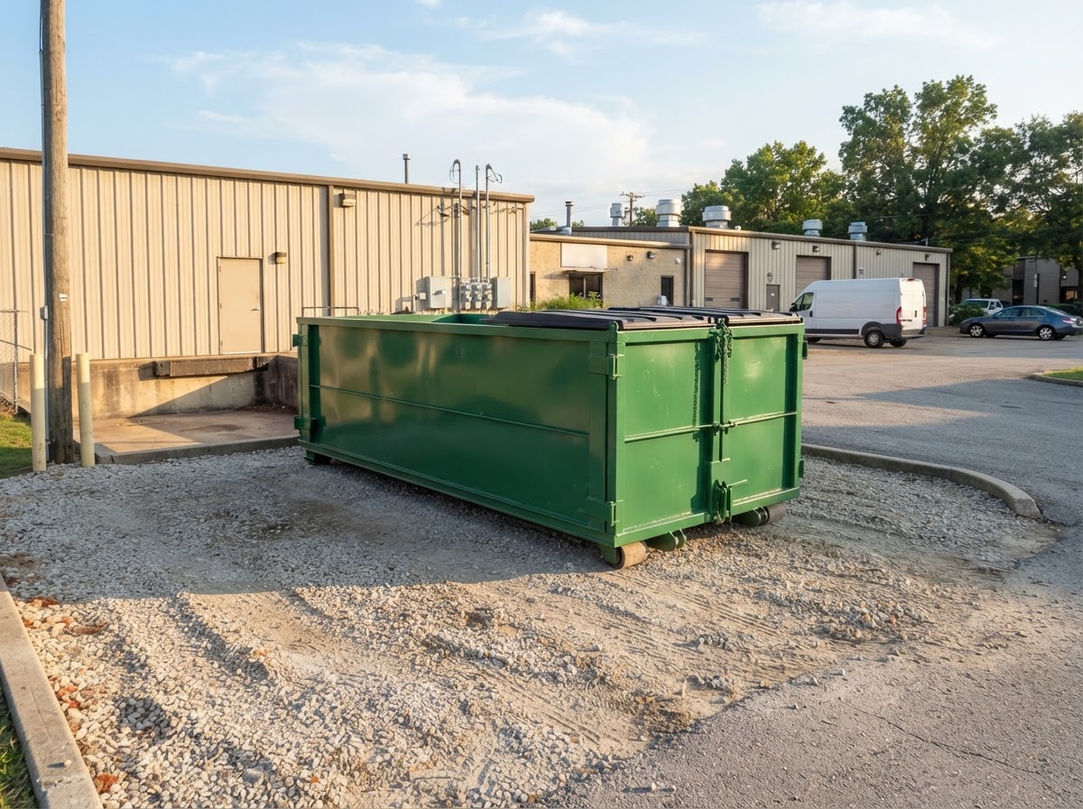 30-yard roll-off container on a commercial property in West Macon