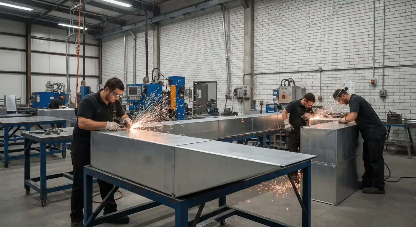 Custom sheet metal duct fabrication at the Waialua shop