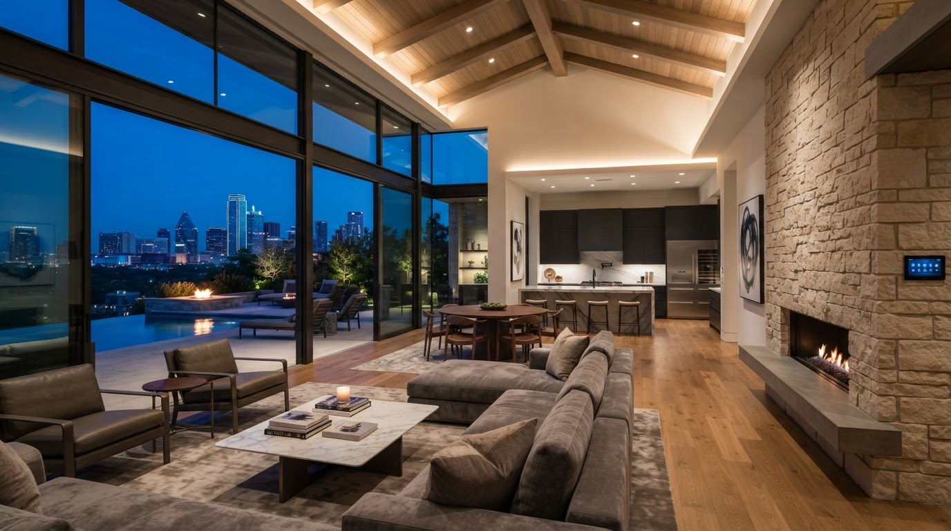 High-end Dallas contemporary luxury home with integrated smart-home technology