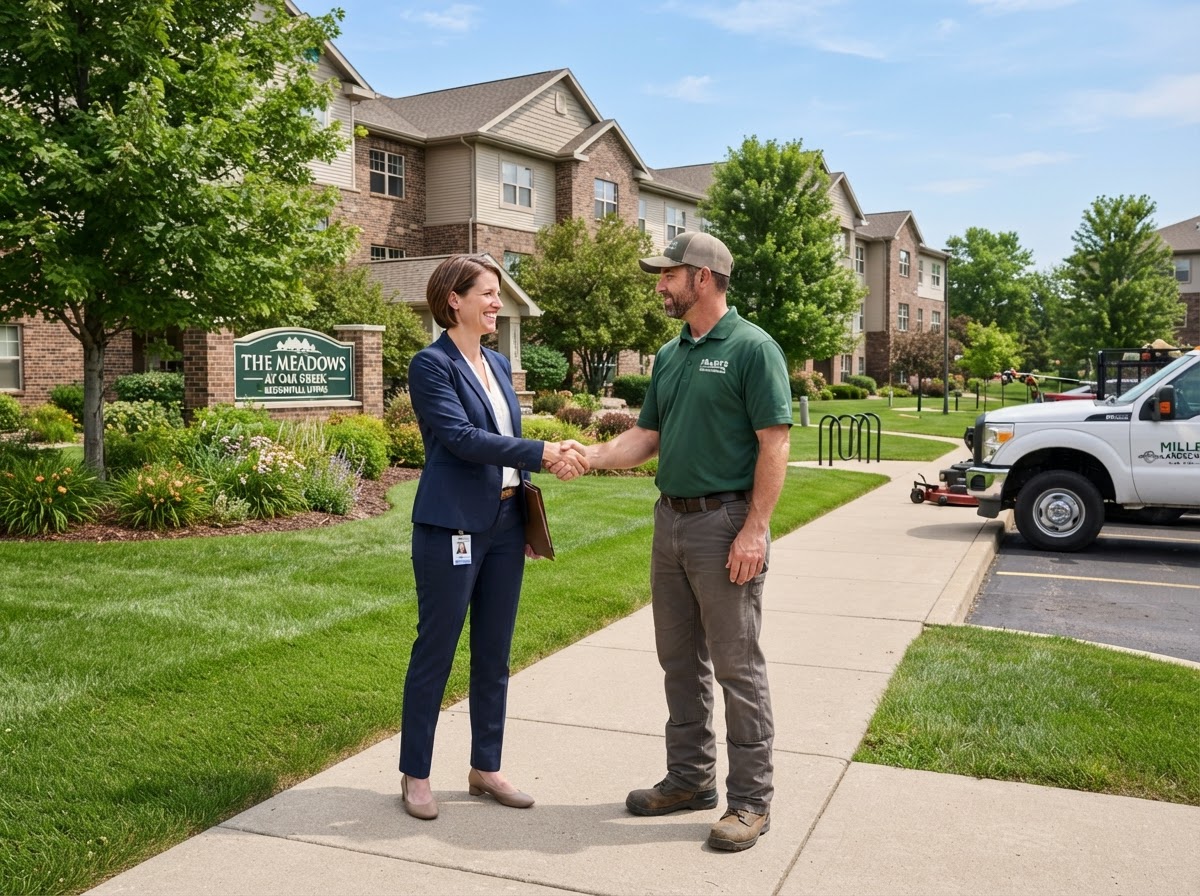 Property manager meeting with PrimeCut Grounds service provider at a commercial property