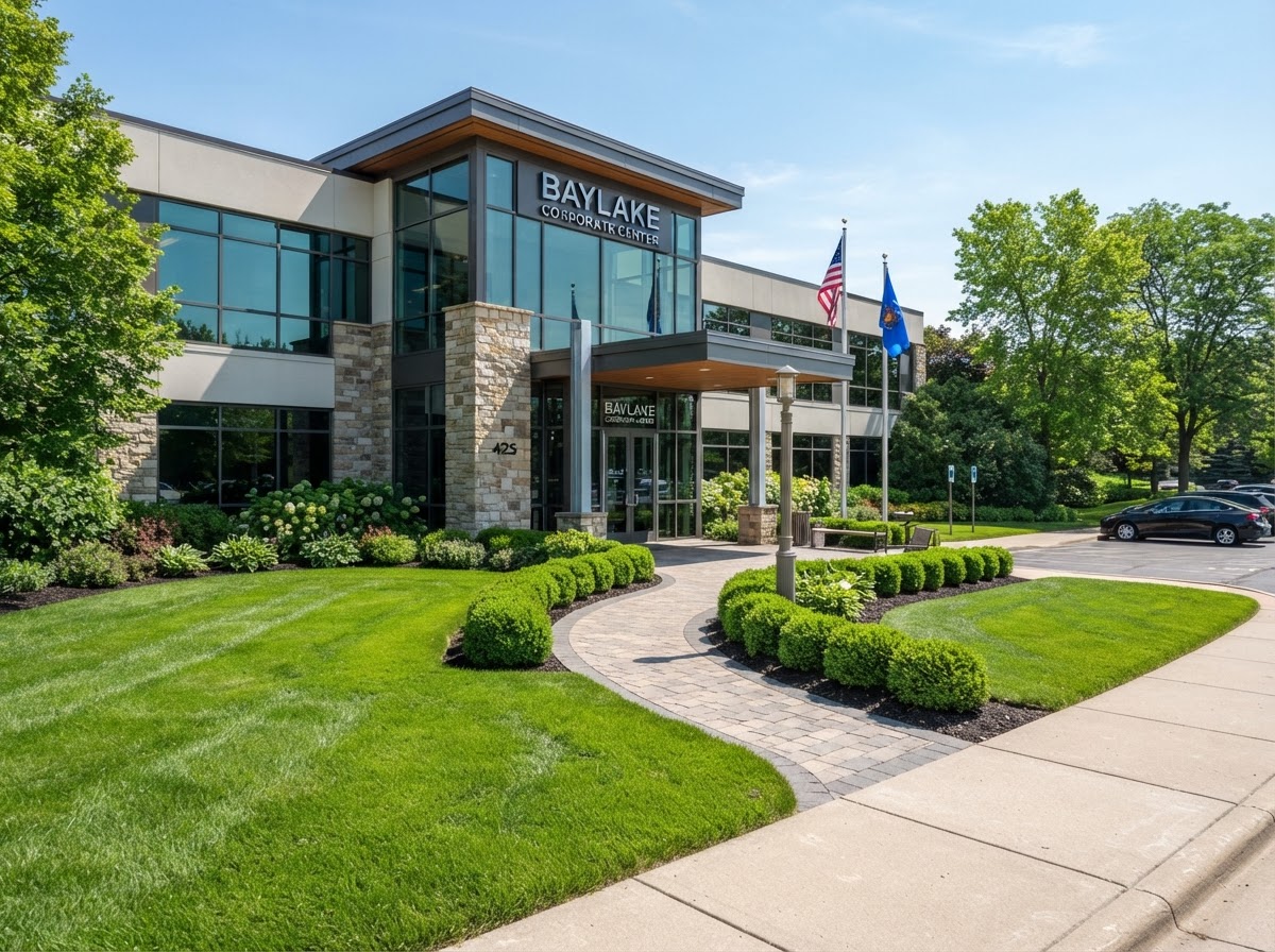 Professionally maintained commercial property with clean grounds and defined edges